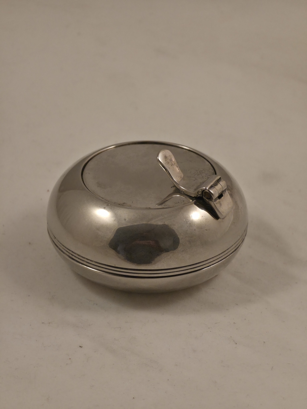 Vintage MCM Silver Round Metal Ashtray/Trinket Box with Flip Lid